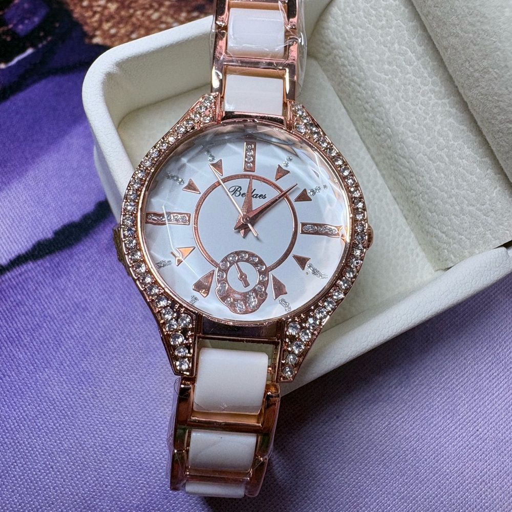 Jars Rose Gold and White Crystal Accent Women's Watch NEW